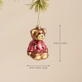 Brown glass bear Christmas ornament in red snowflake sweater with dimensions 8.5cm by 6cm - Bear in Red Sweater