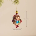 Cute glass hedgehog Christmas ornament with red hat and lights, 13cm height decor - Hedgehog with Lights