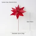 Red 32cm artificial Christmas flower with glitter petals and a 40cm long green stem - Red