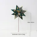 32cm Dark Green and Silver Poinsettia Christmas Flower with Gold Glitter Petals - Dark Green