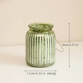Vaso in vetro verde a coste con manico dorato per decoro natalizio, altezza 14cm - Barattolo in Vetro a Righe Vintage (HG18-205)