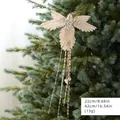 Pájaro decorativo navideño champán con perlas y lentejuelas en rama de árbol - Pájaro Volador Champagne (241632)