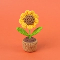 Handmade crochet sunflower potted plant on an orange background for desk decoration - Mini Pot / Little Sunflower Potted