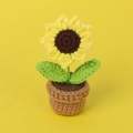 Handmade crochet sunflower potted plant with yellow petals in a woven pot for desk decor - Mini Pot / Pointed Sunflower