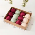 Lot de boules de Noël de 8cm en velours rouge et vert pour décoration de sapin festif - Combo Bourgogne-Vert Menthe-Champagne (328-7)