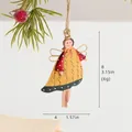 Vintage iron Christmas angel pendant in yellow dress, size 8x4cm for tree decoration - Angel Girl C (Yellow Wave Pattern Dress)