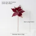Artificial burgundy velvet Poinsettia with gold glitter edges and long stem for Christmas - Velvet Poinsettia (251126) / 26cm In Diameter / 40cm In Length / Burgundy
