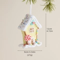 Lebkuchenhaus-Weihnachtsanhänger in Gelb mit Schneedach und weißem Seidenband - Gelbes Haus Stil A