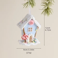Blau-weißer Lebkuchenhaus-Weihnachtsbaumschmuck mit Zuckerstange und verschneitem Dach - Blaues Haus Stil A