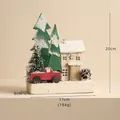 White Snow Roof House with Red Truck and Pine Cone (WH24-5132-A)
