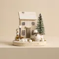 Natural Wood House with Snowman on Round Base (WH23-5194-A)