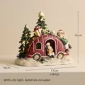 Luminous Christmas resin red car decor with tree and gift, 17x10x16cm, LED light feature - LED Red Car
