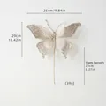 Mariposa decorativa navideña oro champán con purpurina, 25cm para adornos de mesa - Púa de Mariposa Champagne Estilo Malla