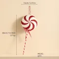 Lecca-lecca glitterato rosso e bianco per albero di Natale con fiocco a righe, altezza 38cm - Lecca-lecca Diametro 15cm (25WL-067)