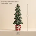 Green 32cm Christmas tree tabletop ornament with glitter finish and red gift box base - Christmas Tree Large