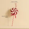 Lecca-lecca natalizio bianco e rosso con fiocco a righe e glitter, altezza 24 cm - Lecca-lecca Diametro 10cm (25WL-068)