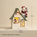Lighted Christmas resin house figurine with Santa on horse, 18cm holiday desktop decor - LED Santa House