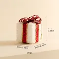 White glitter gift box ornament with red sequins and gold string, size 6x6x8cm - 6cm Gift Box (25WL-070)
