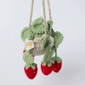 Handmade crochet strawberry potted plant car hanging charm with red berries and green leaves - Red Strawberry Hanging Basket White Pot - Pea Green Leaf