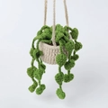 Handmade crochet hanging succulent plant pot for car rear view mirror and home decor - Green Leaf Pendant / Green Leaves (White Pot)