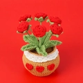 Handmade crochet red rose potted plant with six flowers and heart-decorated base - Red Rose Potted (Large)