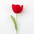 Macro detail of hand-knitted red tulip bouquet made with premium cotton yarn - Open Tulip Stem / Red
