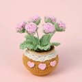 Macro view of handmade crochet pink rose potted plant with lace trim and heart detail - Pink Rose Potted (Large)