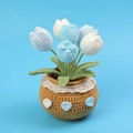 Handmade crochet tulip flower pot in shades of blue and white with yellow base - Gradient Blue Tulip Potted (Large)