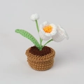 Handmade crochet lily of the valley potted plant with white flowers and green leaves - Double Head Lily of the Valley (Small Yarn Pot) / White