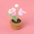 Handmade crochet pink lily of the valley potted plant with white pompom decor - Double Head Lily of the Valley (Small Yarn Pot) / Pink