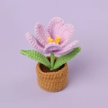 Handmade crochet purple tulip potted plant with yellow stamens for desk decor - Purple - Flowering Tulip Potted Plant (Small Yarn Pot)