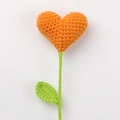 Handmade crochet orange heart flower bouquet with green leaves on white background - Orange Heart Bouquet (Green Leaves)