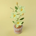 Handmade crochet clematis potted plant with yellow flowers and Hand Made leather label - Large Cylindrical Potted / Bud Green