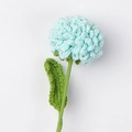 Detail of handmade crochet light blue hydrangea flower with green leaves and stem - Ping Pong Chrysanthemum Stem / Aqua