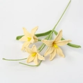 Handmade crochet lily flowers in light yellow yarn with green leaves and long stems - Three Onion Lily Branch / Light Yellow