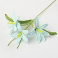 Handmade crochet light blue lily flower bouquet with green stems for gift decoration - Three Onion Lily Branch / Blue