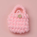 Handmade pink crochet wool protective case with decorative wooden button and soft texture - Pink