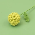 Handmade crochet yellow pompon chrysanthemum flower with green stem and leaf - Green