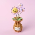 Handmade crochet sunflower potted plant with pink purple gradient petals and smiley face - Space Dye Pink - Sunflower Brown Vase
