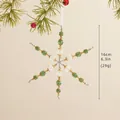 Adorno de copo de nieve navideño con cuentas verdes y blancas en hilo dorado, 16cm - Adorno de Copo de Nieve de Cuentas Transparentes Verdes (25-Copo Verde)