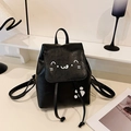 Mini mochila de cuero PU negro con diseño de cara de gato de dibujos animados y huella - Negro