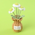 Detail of crochet daisy potted plant with handmade label on green background - Green - 3 Heads Daisy Brown Vase