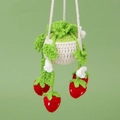 Handmade crochet strawberry potted plant pendant for car rearview mirror decoration - Red Strawberry Hanging Basket White Pot - Bud Green Leaf