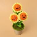 Girasol de ganchillo hecho a mano en maceta con caras sonrientes y cuerda de yute - 3 Girasoles Cara Sonriente en Maceta