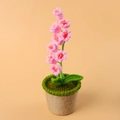 Handmade pink lily of the valley crochet potted plant with rustic jute rope decoration - Pink - 9 Bellflowers Potted Plant (Hemp Rope Style)