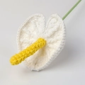 Handmade crochet white anthurium flower bouquet with yellow spadix and green stem - White