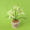 Handmade crochet light green lily potted plant with pink Hand Made tag in cream pot - Green
