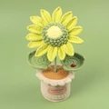 Detail of handmade crochet sunflower plant with tiny ladybug and handmade label - Green Ladybug Sunflower Potted Plant (Large Cylindrical Pot)