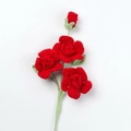 Handmade crochet red rose bouquet with green leaves and buds on a white background - Xue Wu 3-Head Barbie Rose Stem / Red