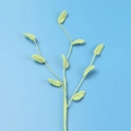 Handmade crochet green leaf branch with intricate knit texture on a blue background - Briza Minor / Light Green